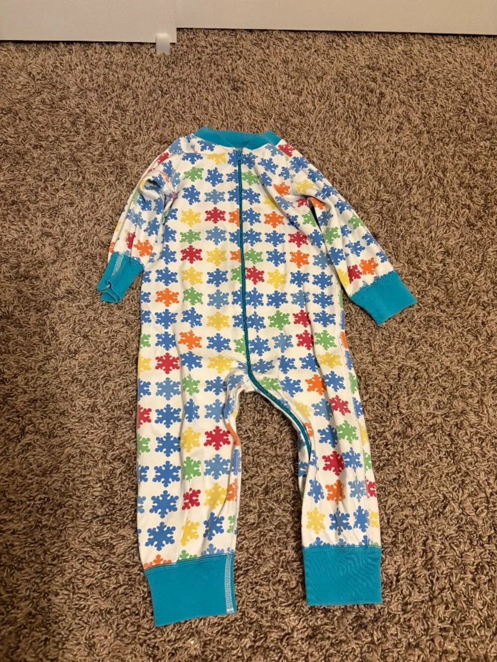 Hanna Andersson Sleeper Style Pajamas 80 CM 18-24 Months Zip Rainbow Snowflakes